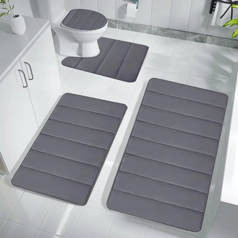 Memory Foam Bath Mat Set, Bathroom Rugs For 3pcs/ 4pcs, Toilet Mats, Soft Comfortable Memory Foam Bath Mat, Water Absorption, Non-slip Bathroom Mat Set, Thick Bathroom Rug Set, Machine Washable, Easier To Dry For Floor Mats
