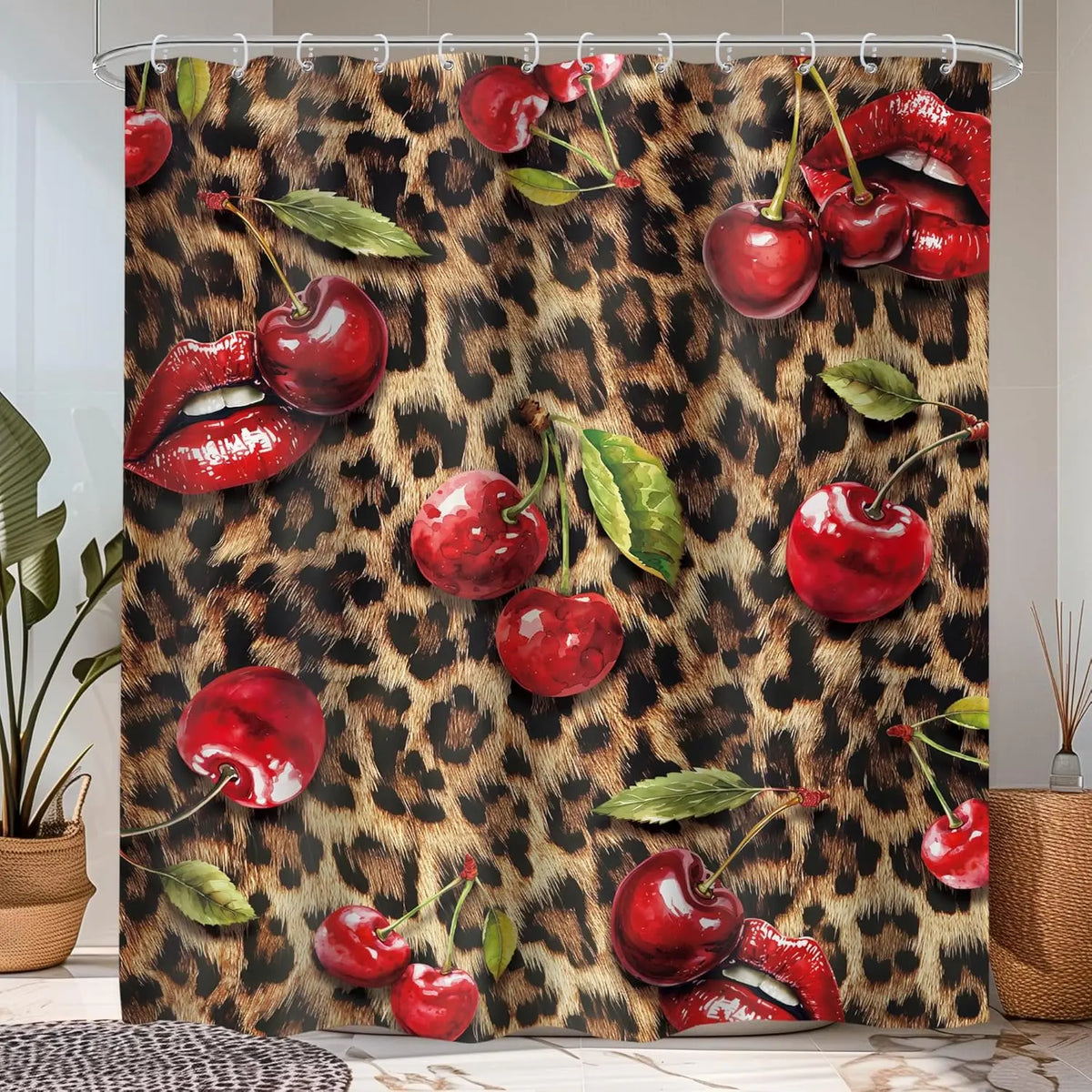 Leopard Print Shower Curtain Wild Safari Skin Pattern Powerful Cheetah Cat Panthera Black Brown Fur Wildlife Waterproof Bathroom Home Decor with Hooks