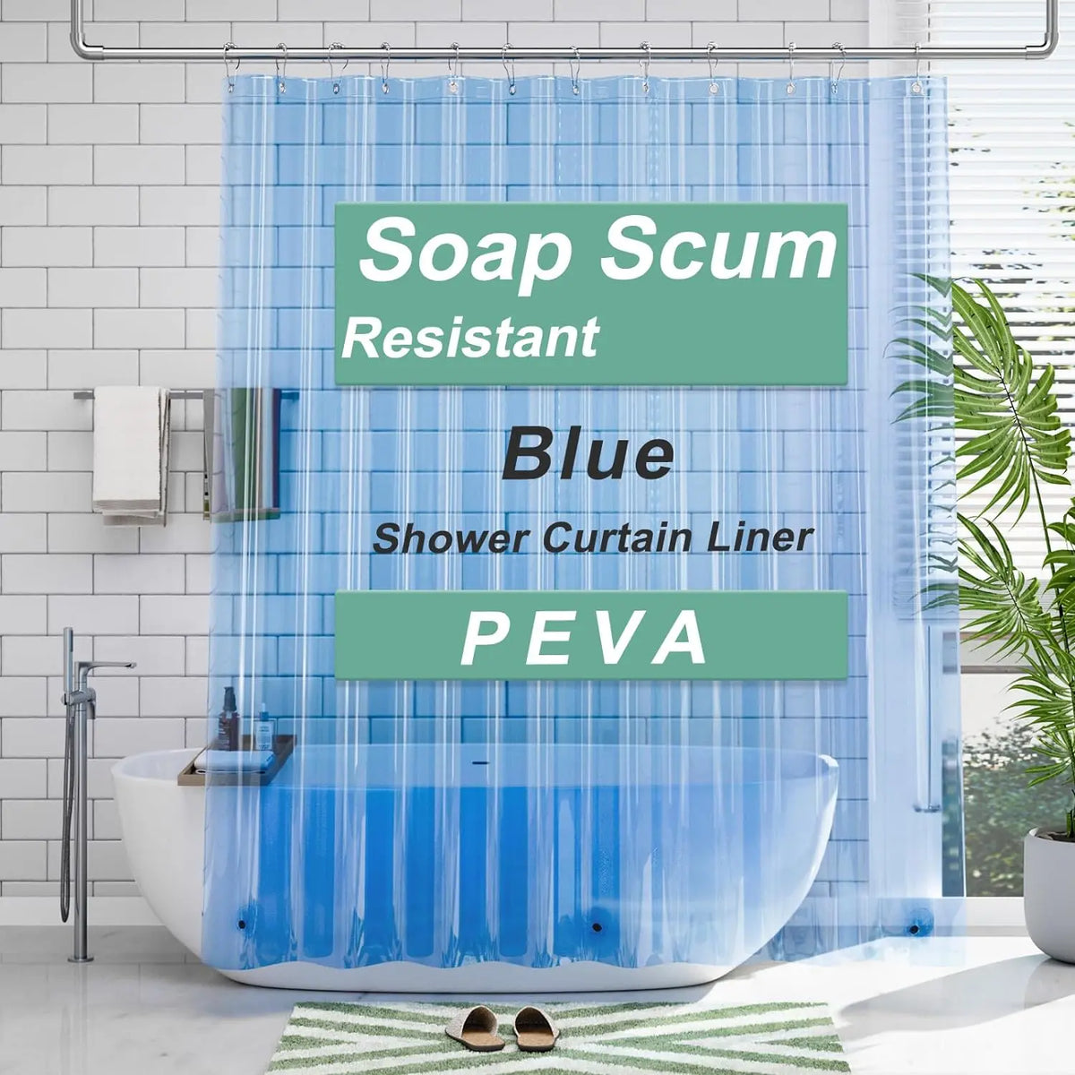 AmazerBath 3G PEVA Shower Curtain Liner - Lightweight Waterproof Plastic Bathtub Liner with Weighted Magnets, Decorative Metal Installation-Friendly Bathroom Accessory for Campers & Hotels, Fits Straight Rod, Enhances Waterproofing to Keep Floor Dry