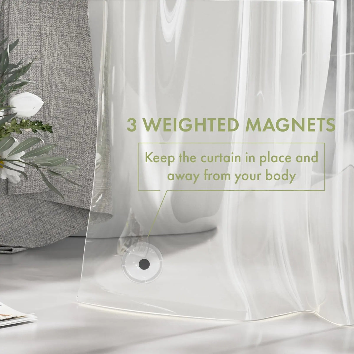 AmazerBath 3G PEVA Shower Curtain Liner - Lightweight Waterproof Plastic Bathtub Liner with Weighted Magnets, Decorative Metal Installation-Friendly Bathroom Accessory for Campers & Hotels, Fits Straight Rod, Enhances Waterproofing to Keep Floor Dry