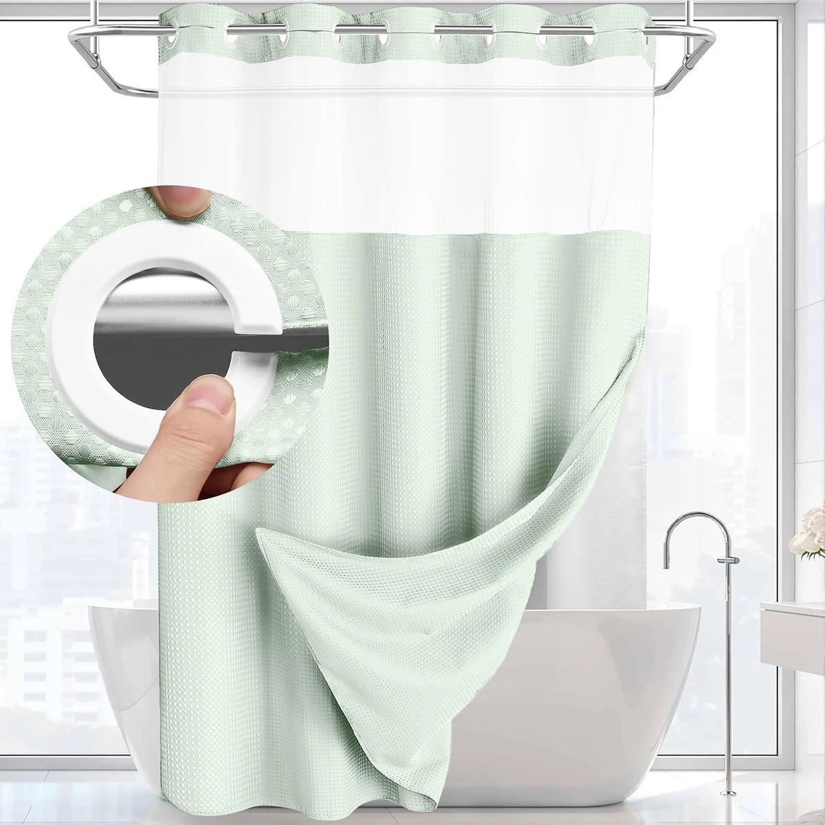 Waffle Texture Modern Waterproof Shower Curtain, Decorative Bathroom Accessory for Hotel, Salon & Dormitory Decor #GLOBAL PICKS