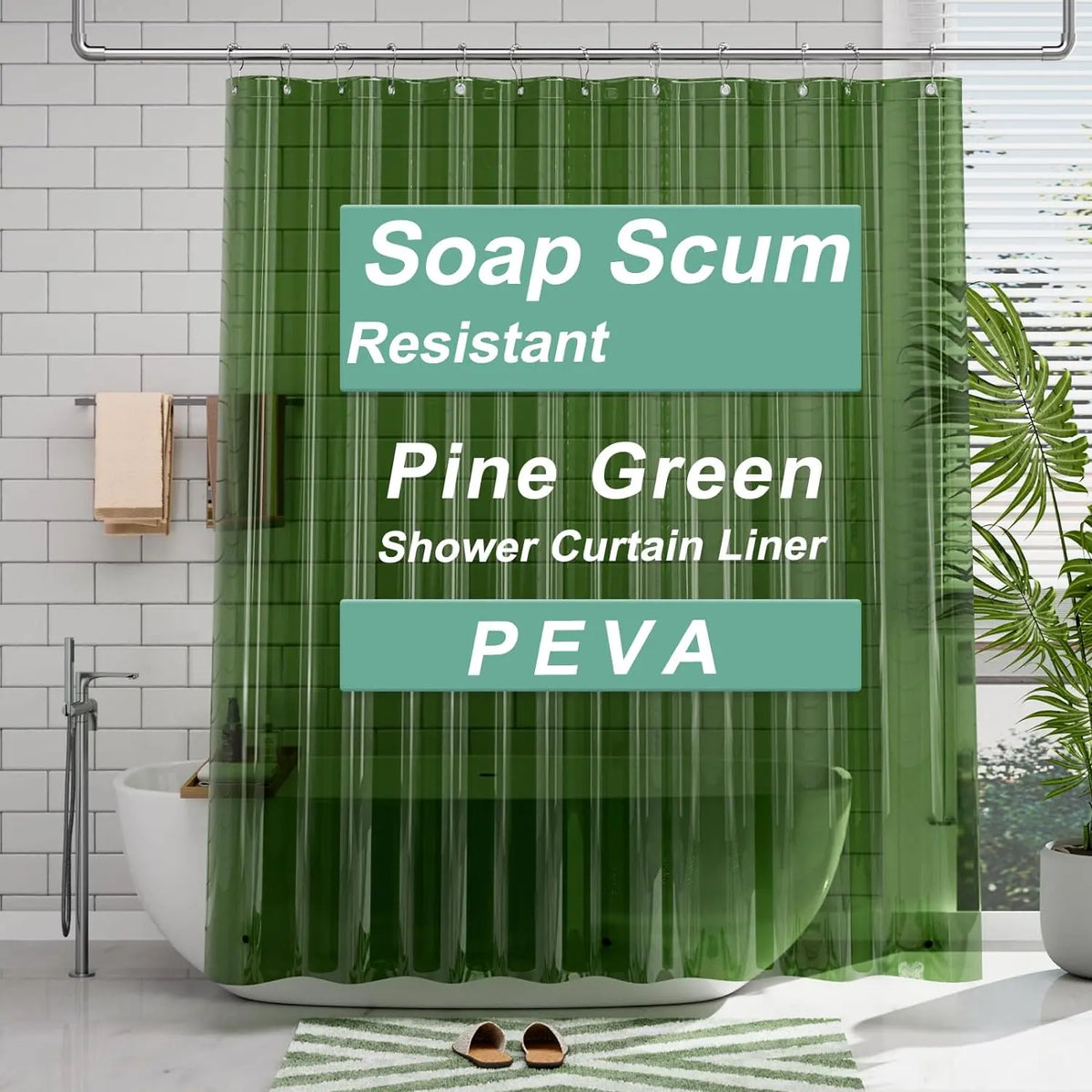 AmazerBath 3G PEVA Shower Curtain Liner - Lightweight Waterproof Plastic Bathtub Liner with Weighted Magnets, Decorative Metal Installation-Friendly Bathroom Accessory for Campers & Hotels, Fits Straight Rod, Enhances Waterproofing to Keep Floor Dry