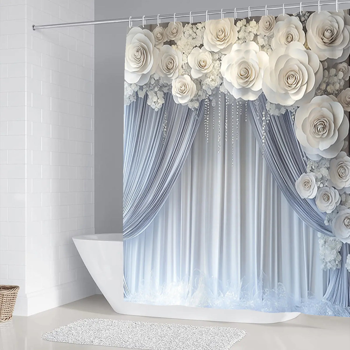 1/4-piece floral satin bathroom set with shower curtain, including a soft floor mat, toilet seat cover, shower curtain, and home decor, perfect for gifting, Summer Shower Curtains For Bathroom