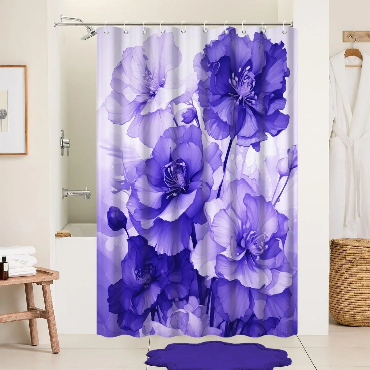 Pink Shower Curtain for Bathroom Rose Pink Floral Shower Curtain Set with Hooks Abstract Purple Pink Flowers Bathtub Decor Waterproof Fabric Curtains 72x72inches