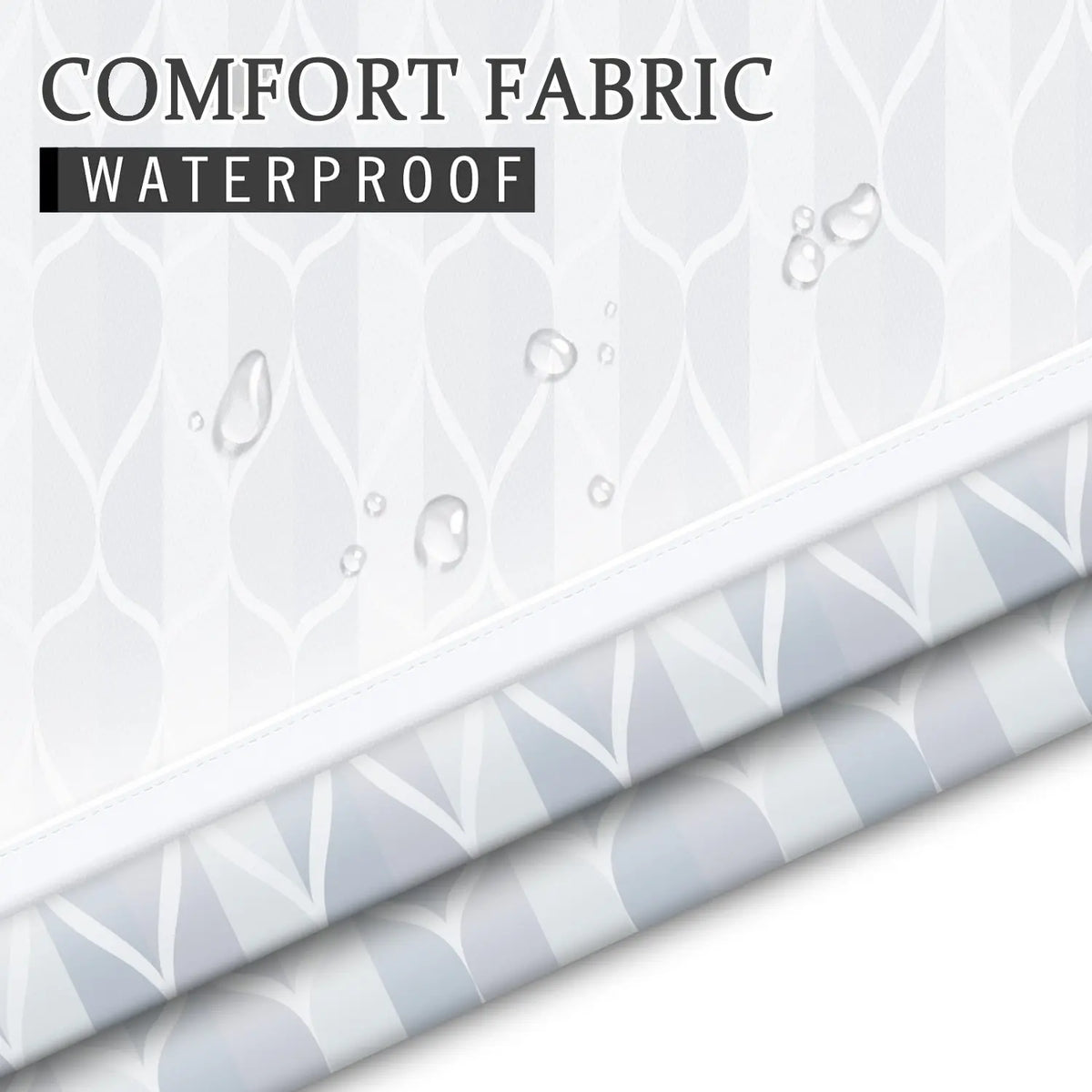LVRLVR 1pc Grey Blue Geometric Printed Shower Curtain, Modern Ogee Print, Sheer Top Window, Detachable Liner & No Hook C-Ring, 70.8" x 74"