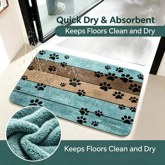 Non Slip Bathroom Floor Mat, Vintage Farmhouse Wood Board Pattern Bath Mat With Cartoon Dog Paw Print, Low Profile Quick Water Absorbing Shower Rug, Machine Washable Soft Indoor Bath Rug For Shower Tub Sink