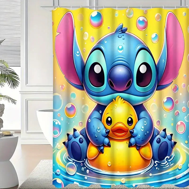 Disney Classic Cute Stitch Animal Character Shower Curtain - Waterproof Bathroom Decor Accessory, Suitable for Most Home Decor Styles, Ideal for Thanksgiving, Animal Character Shower Curtains, Removable Shower Curtain, Anti-Slip Waterproof Shower Curtains