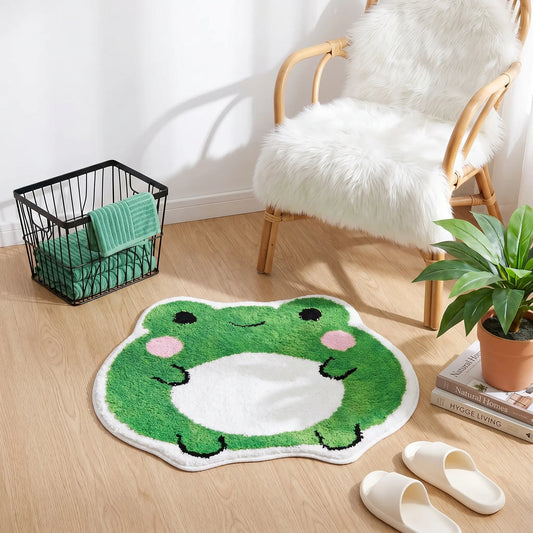 Cute Round Fluffy Frog Bath Mat - Non-Slip, Crazy Absorbent Soft Microfiber Bathroom Rug, 21.65x24.8in(55x63cm) Shaggy Green Indoor Mat, Machine Washable, Animals Themed, Gift for Frog Lovers, Modern Dorm Decor, Bagged, Sohochic