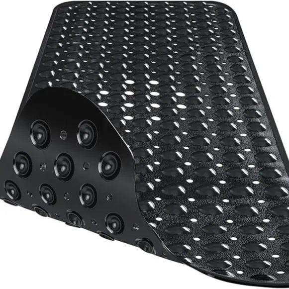Antislip Grip PVC Bath Mat for Tub, 40x16 in Extra Long Soft Pebble Texture, Machine Washable, Fast-Drying Drainable, Strong Suction Cups, for Family, Bathroom Household Items (Blue, Clear, Light Gray, Black)