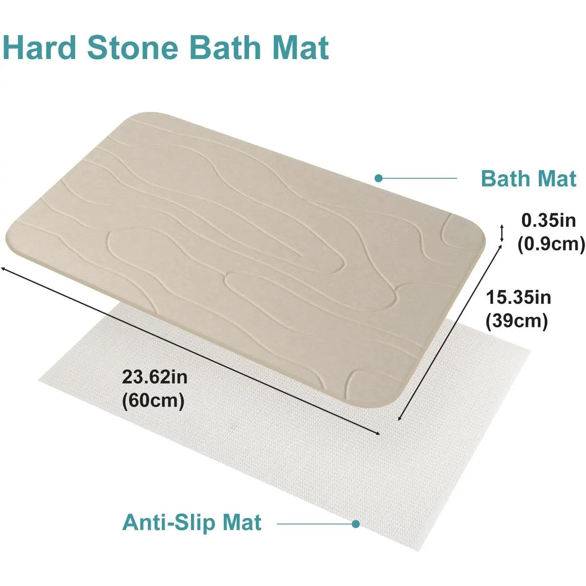 2 Pack Diatomaceous Earth Shower Mat, Stone Bath Mat, Nonslip Super Absorbent Fast-Drying Hard Bath Mat for Bathroom Shower Floor, 23.62 x 15.35 inch, Grey and White Pattern
