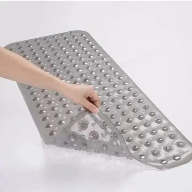Antislip Grip PVC Bath Mat for Tub, 40x16 in Extra Long Soft Pebble Texture, Machine Washable, Fast-Drying Drainable, Strong Suction Cups, for Family, Bathroom Household Items (Blue, Clear, Light Gray, Black)