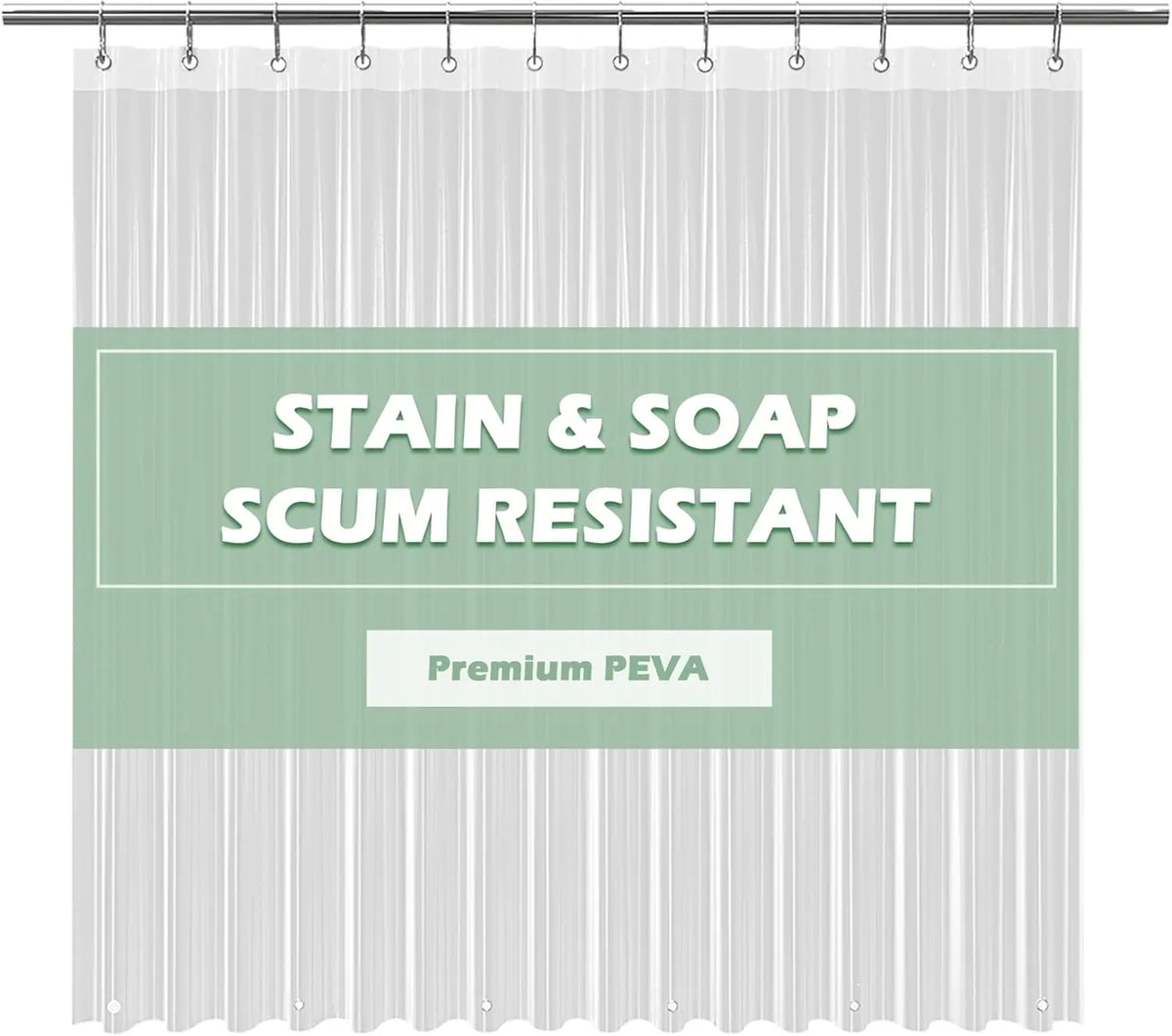 Sohochic PEVA Plastic Lightweight Waterproof Resistant Shower Curtain Liner, 72x72in No Chemical Smell, 12 Rust-Proof Metal Grommets for Straight Traditional Bathroom Installation, Easy-to-Hang Accessory for Bathrooms, Campers, Hotels, Hook