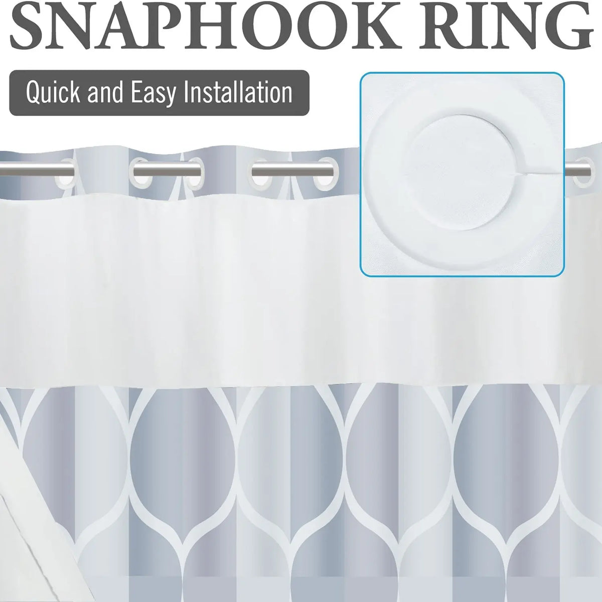 LVRLVR 1pc Grey Blue Geometric Printed Shower Curtain, Modern Ogee Print, Sheer Top Window, Detachable Liner & No Hook C-Ring, 70.8" x 74"