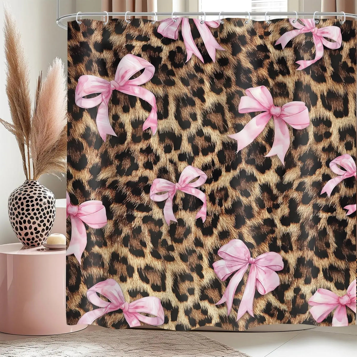 Leopard Print Shower Curtain Wild Safari Skin Pattern Powerful Cheetah Cat Panthera Black Brown Fur Wildlife Waterproof Bathroom Home Decor with Hooks