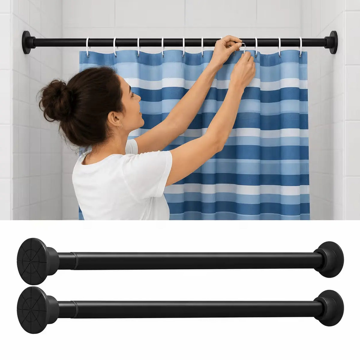 Straight No-Drill Adjustable Telescopic Closet/Shower Hanging Rod, 19.7-31.5 in Load-Bearing Adjustable Pole with Stable Load Support for Wardrobe Clothing Storage, Shower Curtain Dividers