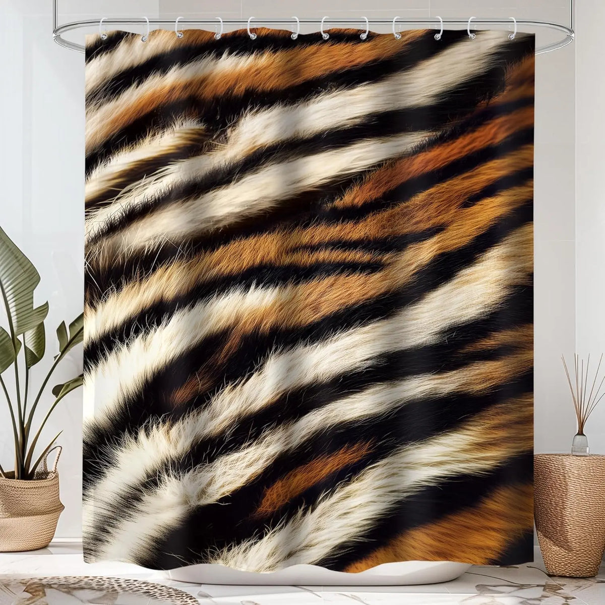 Leopard Print Shower Curtain Wild Safari Skin Pattern Powerful Cheetah Cat Panthera Black Brown Fur Wildlife Waterproof Bathroom Home Decor with Hooks