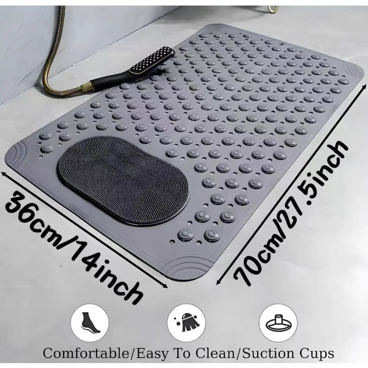 Non-Toxic Synthetic Bathroom Rug, Non-Slip Shower Bath Mat with Suction Cups, Quick-Drain Textured Surface, Water-Absorbent, Easy-to-Clean for Home Use, Non Slip Mats