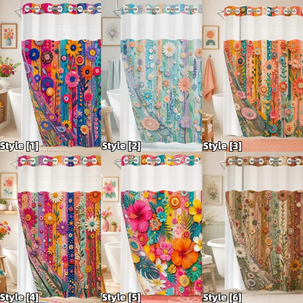 1PC/4PCS 2D Flat Printing Striped Floral Shower Curtain, Floral Shower Curtains For Bathroom, Printed Shower Curtain, home bathroom decor accessories, shower curtain set with 12 hooks, non-slip bathroom rug, U-shaped toilet seat cover