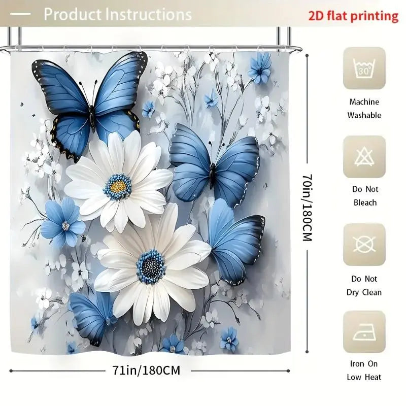 1-4PCS Animals & Butterfly Charm Hanging Bathroom Decor Set - Polyester, Waterproof, 2D Flat Printing, Includes Shower Curtain, Bath Mat, Toilet Lid Cover (Toilet Lid Match), Bath Rug & Bag, Practical Home Gift,sohochic