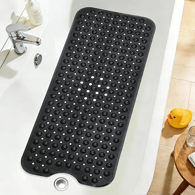 Antislip Grip PVC Bath Mat for Tub, 40x16 in Extra Long Soft Pebble Texture, Machine Washable, Fast-Drying Drainable, Strong Suction Cups, for Family, Bathroom Household Items (Blue, Clear, Light Gray, Black)