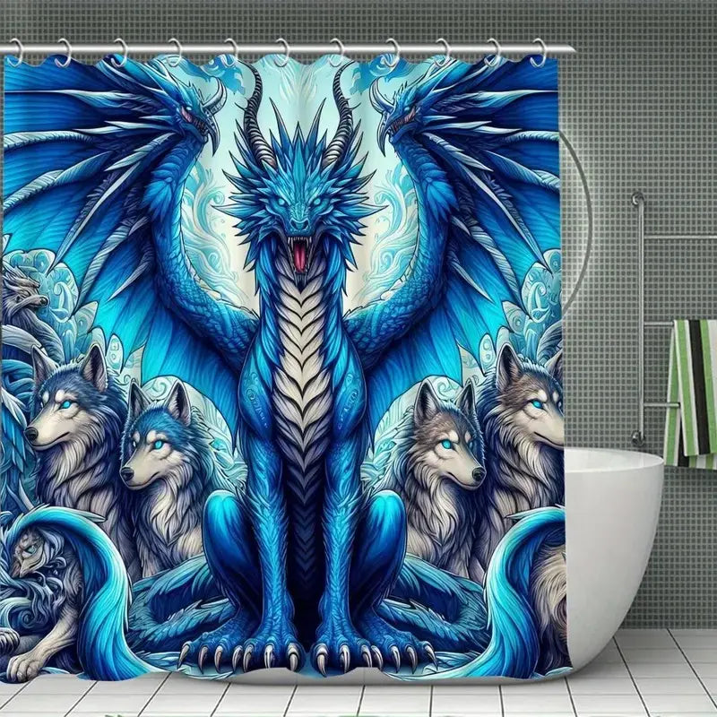 Dragon Pattern Bathroom Decor Set, 4 Piece Includes Shower Curtain, U-Shaped Toilet Pad, Bath Mat, Toilet Lid Cover, Bathroom Accessories, Bathroom Shower Curtain Sets