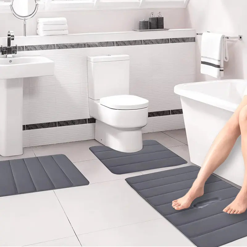 Memory Foam Bath Mat Set, Bathroom Rugs For 3pcs/ 4pcs, Toilet Mats, Soft Comfortable Memory Foam Bath Mat, Water Absorption, Non-slip Bathroom Mat Set, Thick Bathroom Rug Set, Machine Washable, Easier To Dry For Floor Mats