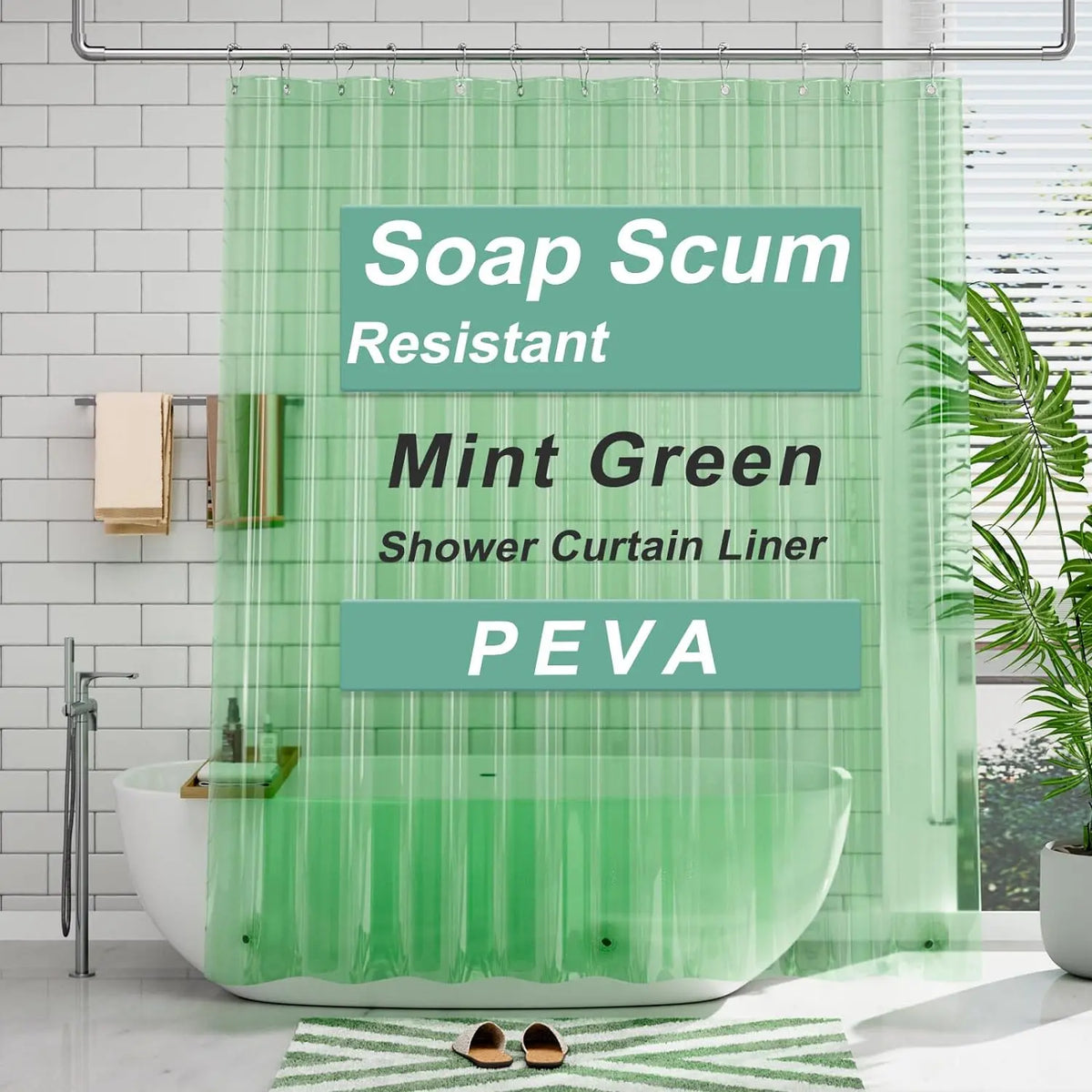 AmazerBath 3G PEVA Shower Curtain Liner - Lightweight Waterproof Plastic Bathtub Liner with Weighted Magnets, Decorative Metal Installation-Friendly Bathroom Accessory for Campers & Hotels, Fits Straight Rod, Enhances Waterproofing to Keep Floor Dry