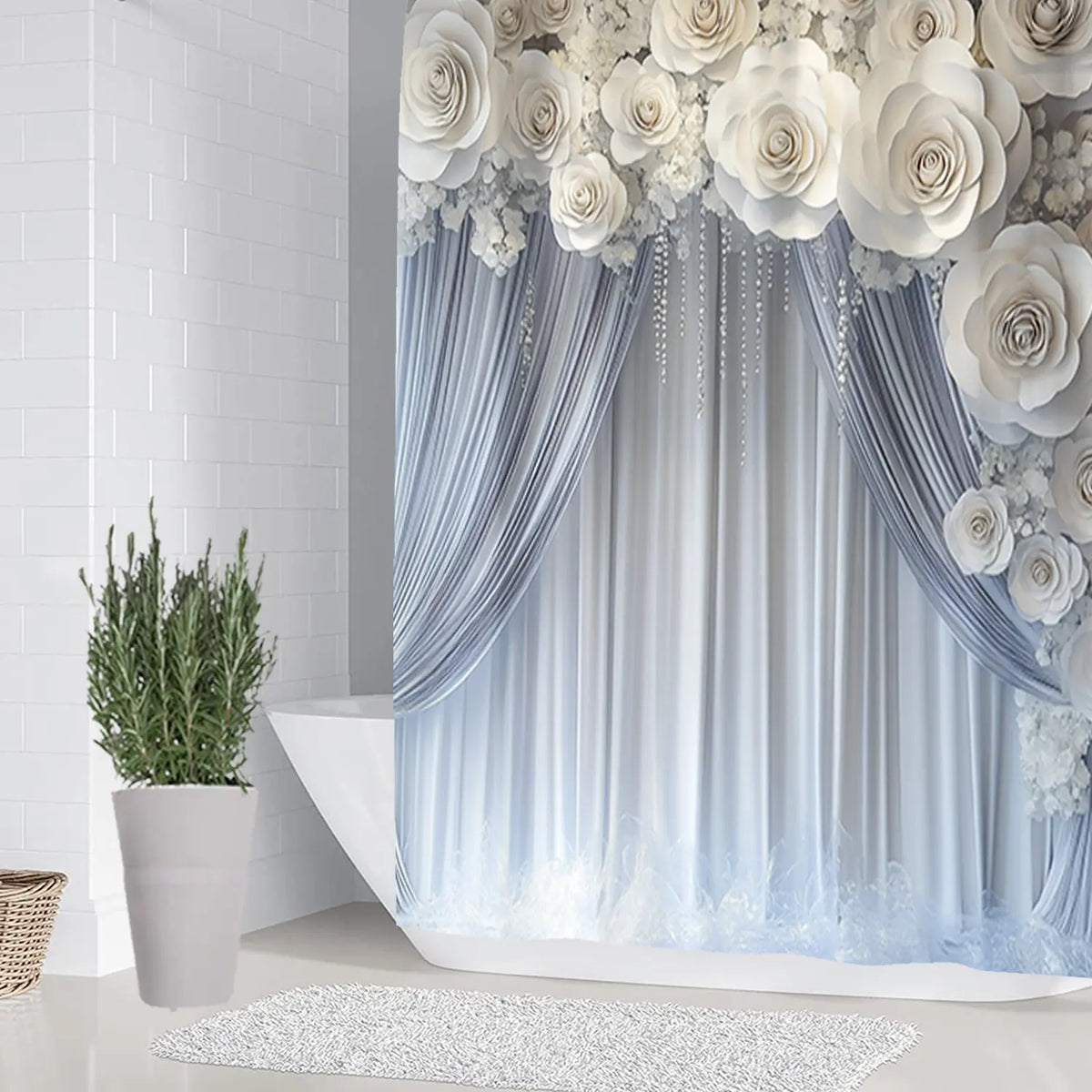 1/4-piece floral satin bathroom set with shower curtain, including a soft floor mat, toilet seat cover, shower curtain, and home decor, perfect for gifting, Summer Shower Curtains For Bathroom