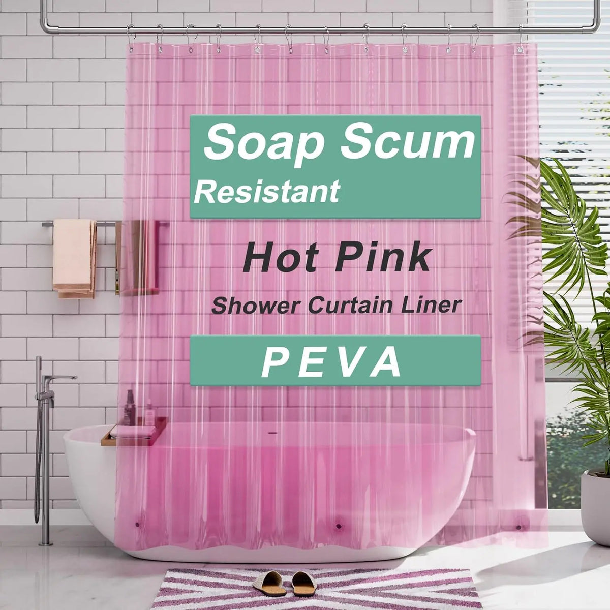 AmazerBath 3G PEVA Shower Curtain Liner - Lightweight Waterproof Plastic Bathtub Liner with Weighted Magnets, Decorative Metal Installation-Friendly Bathroom Accessory for Campers & Hotels, Fits Straight Rod, Enhances Waterproofing to Keep Floor Dry