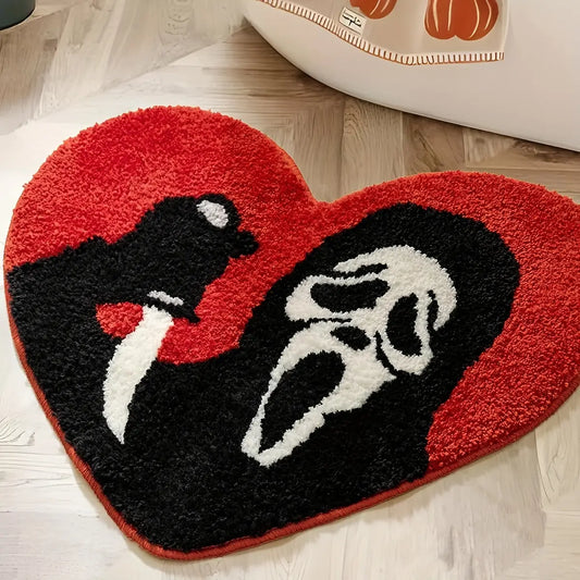 Classic Ghost-Heart Gothic Bathroom Floor Mat - Pink Non-Slip Washable, Water Absorbent Easy Clean Bath Mat for Halloween Spooky Bathroom Decor, Sohochic