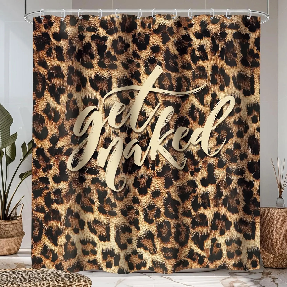 Leopard Print Shower Curtain Wild Safari Skin Pattern Powerful Cheetah Cat Panthera Black Brown Fur Wildlife Waterproof Bathroom Home Decor with Hooks
