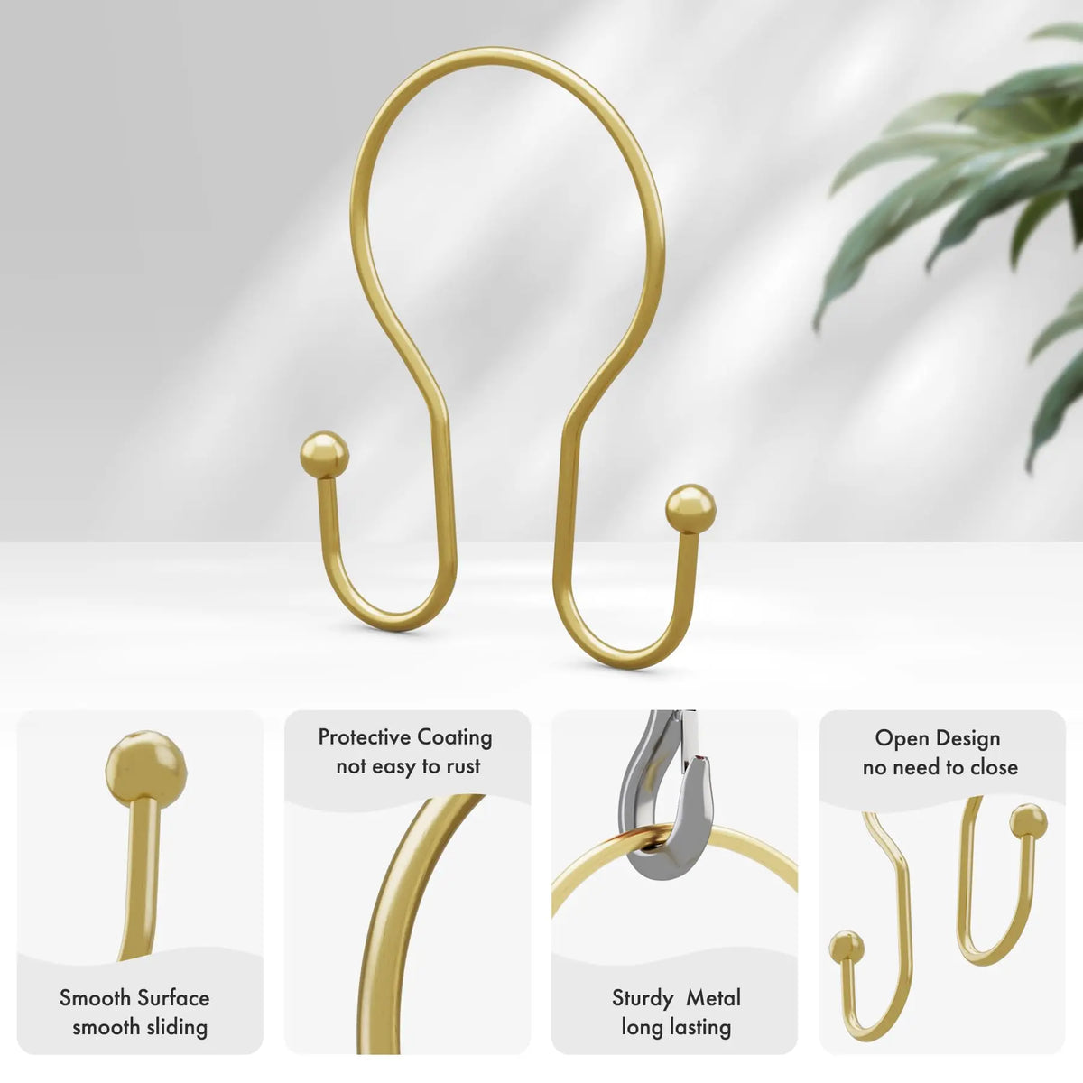 AmazerBath Rustproof Metal Slide-On Double Sided Shower Curtain Hooks - Sturdy, Easy Installation on Rod, 12-Piece Multi-Purpose Bathroom Decor Set