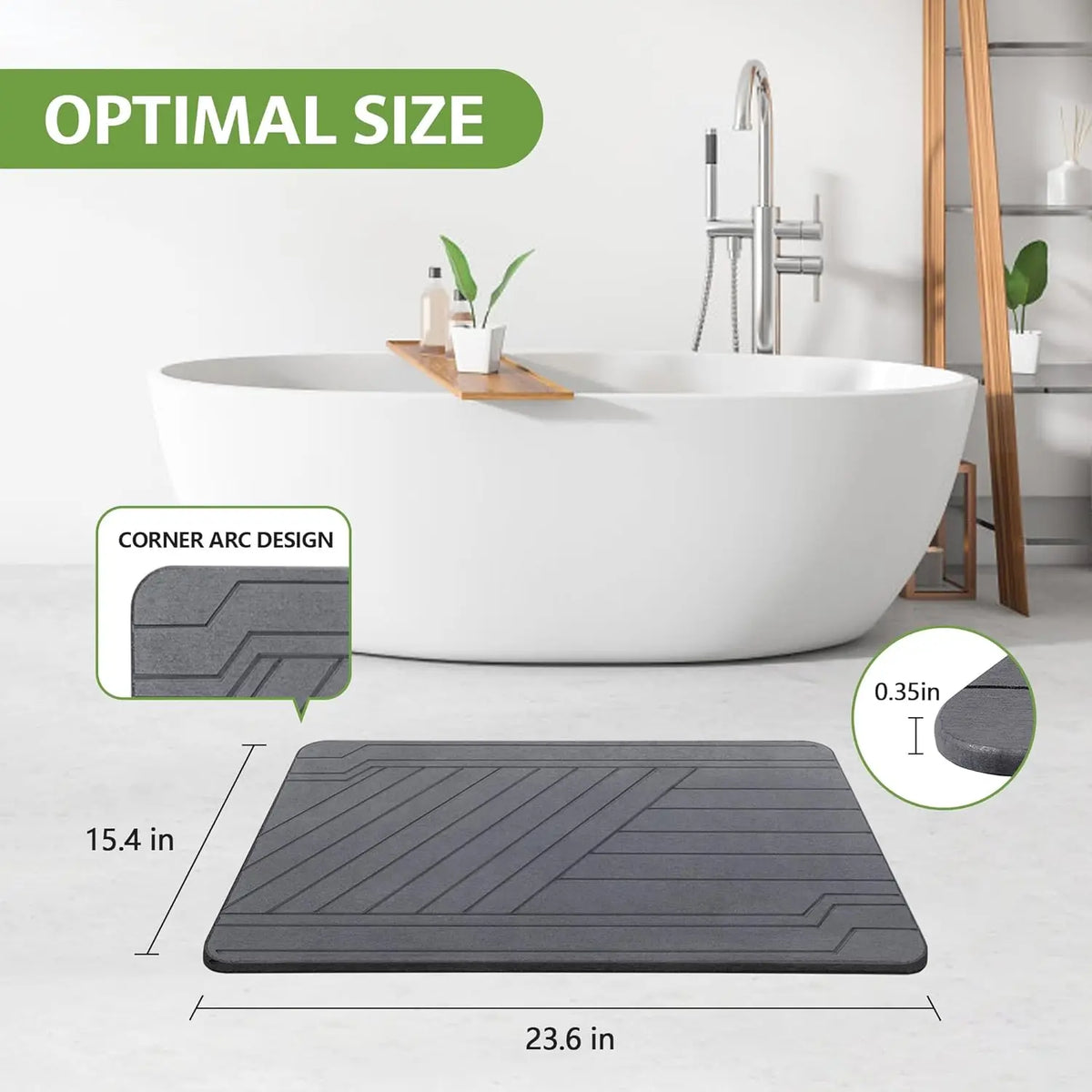 Rectangle Mineral Diatomite Bath Mat - 23.6"x15.4" Ultra Absorbent, Non-Slip, Quick Drying Bath Mat for Tub, Wetroom Bathrooms, Easy to Clean Home Decor Bathroom Accessory Home Essential