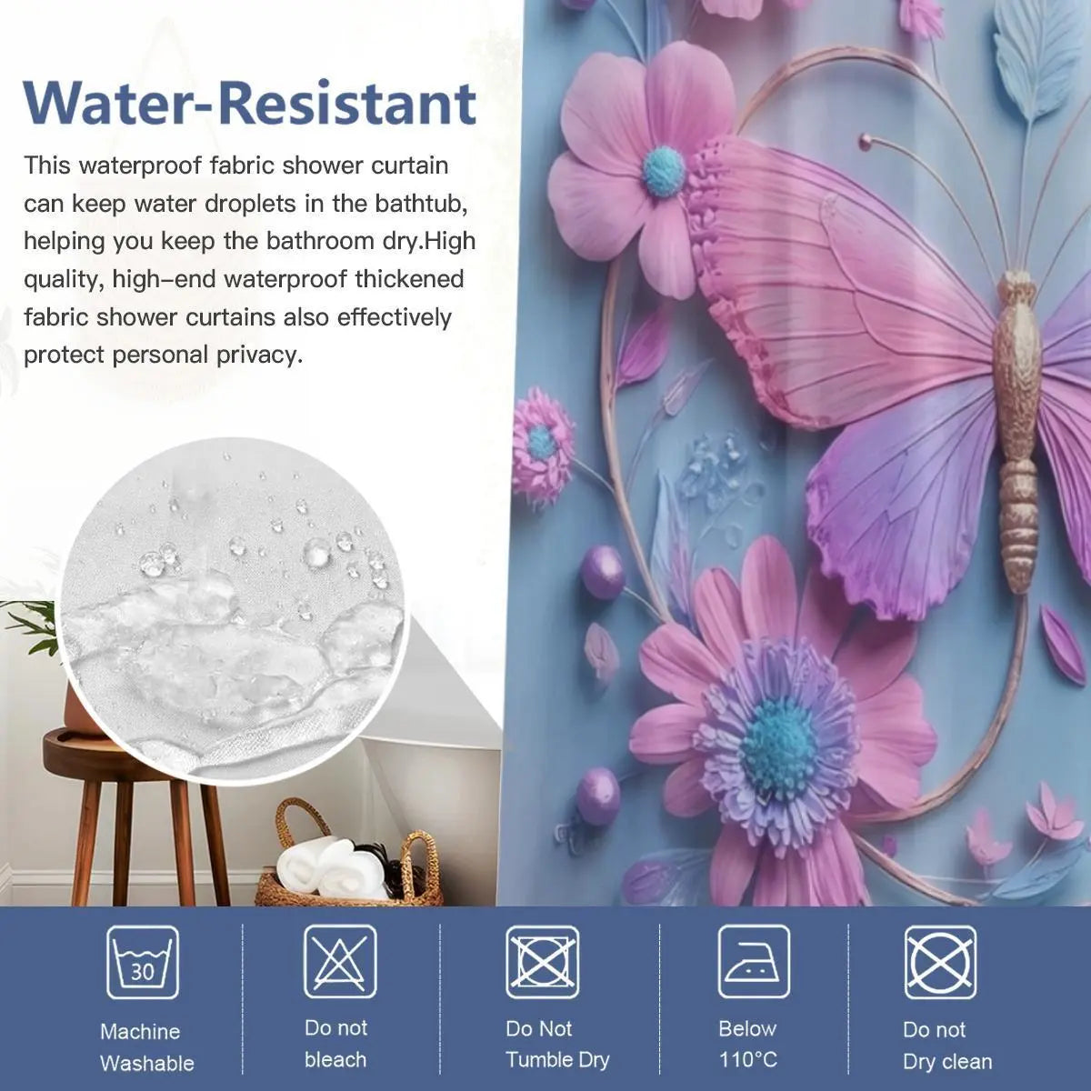 Fairycore Aesthetic 4-Piece Shower Curtain Panel Set Package - Includes Non-Slip Mat, Toilet Cover, 12 Hooks, Shower Curtain Art - Soft Girl Home Vibe Restroom Bath Decor Home Supplies