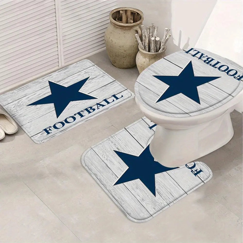 Star Pattern Bathroom Accessories, 4 Counts/set Including Waterproof Shower Curtain & Toilet U-shape Mat & Toilet Lid Cover & Rectangular Mat, Bathroom Decor Supplies, bathroom decoration accessories, Shower Curtain Sets