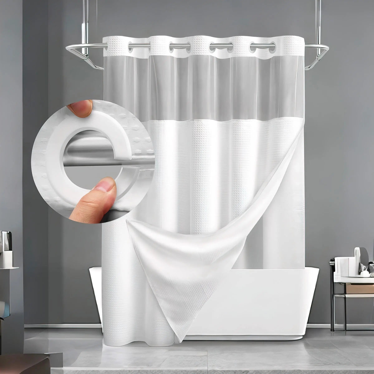 Waffle Texture Modern Waterproof Shower Curtain, Decorative Bathroom Accessory for Hotel, Salon & Dormitory Decor #GLOBAL PICKS