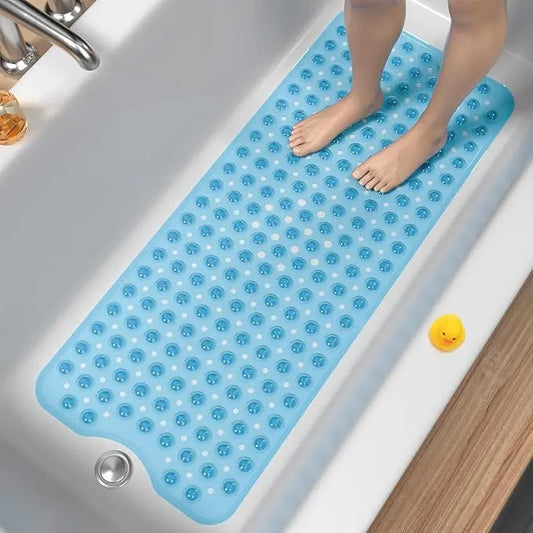 Antislip Grip PVC Bath Mat for Tub, 40x16 in Extra Long Soft Pebble Texture, Machine Washable, Fast-Drying Drainable, Strong Suction Cups, for Family, Bathroom Household Items (Blue, Clear, Light Gray, Black)