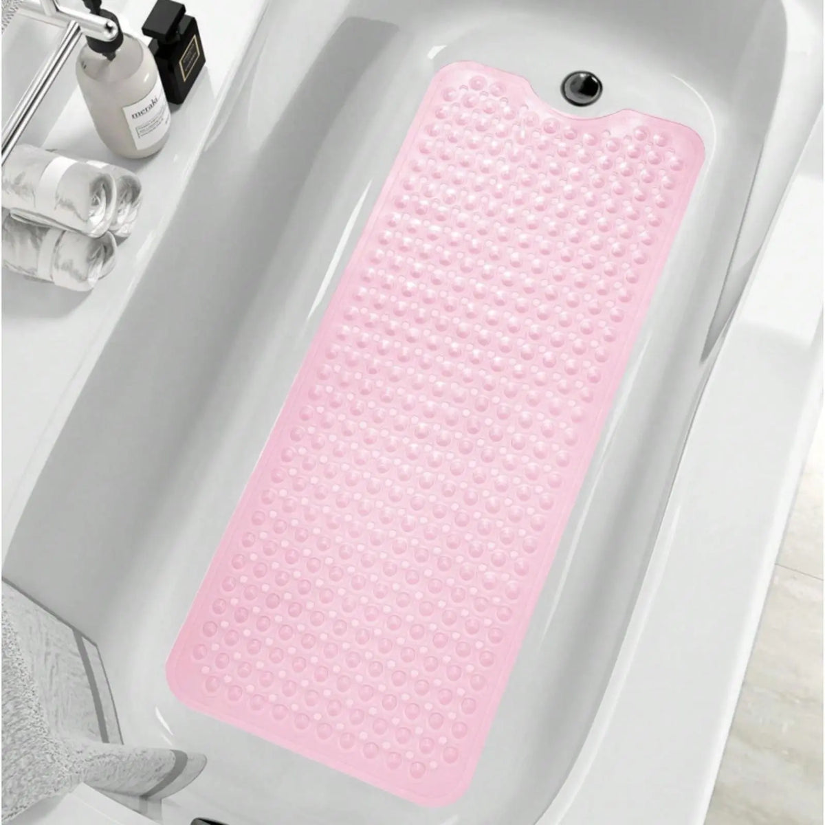 Bathroom Essentials Mat 40x16 Inch,Non Slip Mat With Strong Suction Cups,Large Machine Washable Shower Rug,Drain Holes Keep Tub Clean,Waterproof Mold Resistant Rubber PVC Mat,Blue Black Transparent Light Gray,Bathroom Supplies,Holiday Gift For Family, Bat