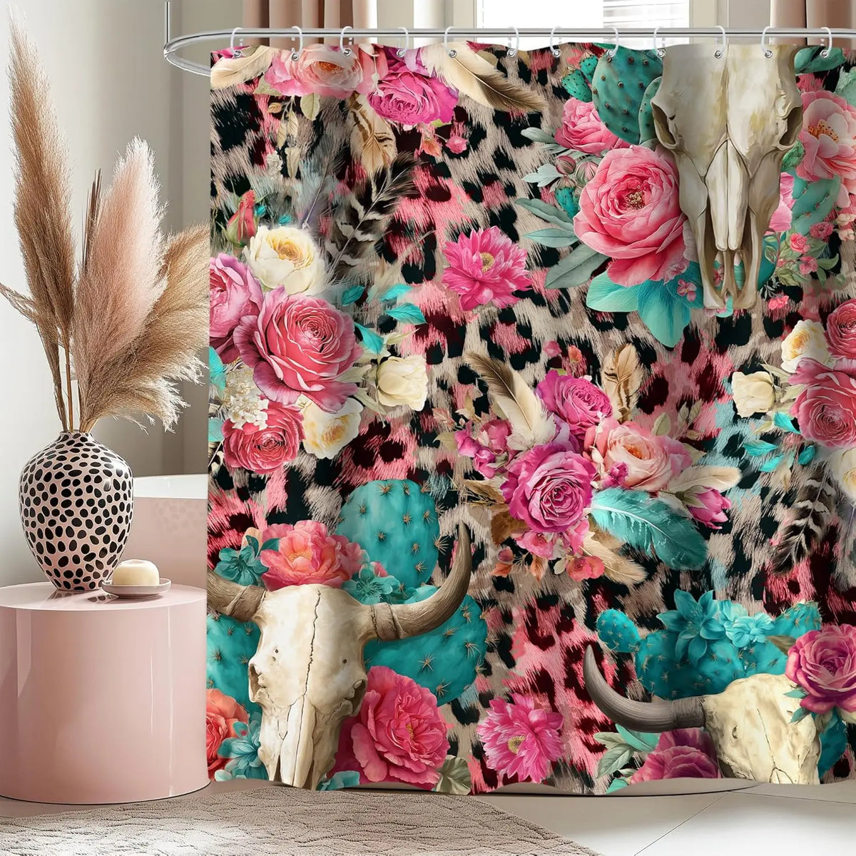 Leopard Print Shower Curtain Wild Safari Skin Pattern Powerful Cheetah Cat Panthera Black Brown Fur Wildlife Waterproof Bathroom Home Decor with Hooks