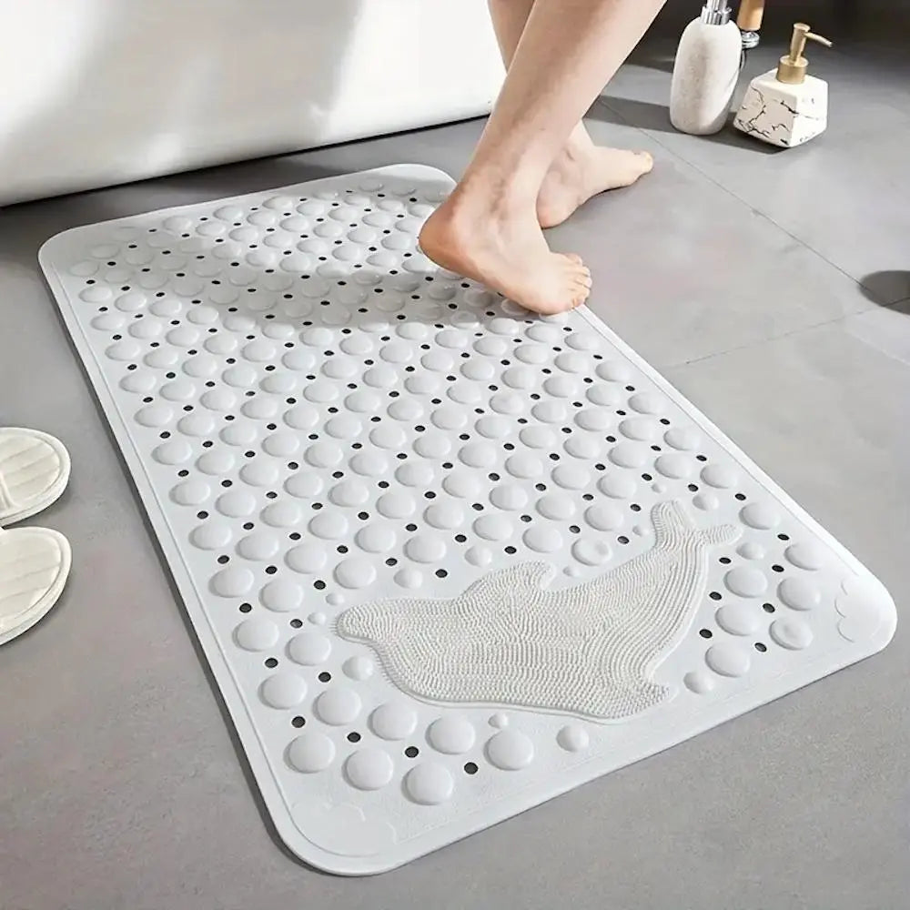 1pc PVC Bathtub Mat with Drain Holes, Nonslip Bathtub Mat, Non-Slip Bathroom Mat with Suction Cups, Perfect Anti-Slip Safety Mat for Secure Bathing, Dophin Pattern Shower Mat Bath Mat, Bathroom Floor Mat, Bathroom Accessory, Bathroom Supplies