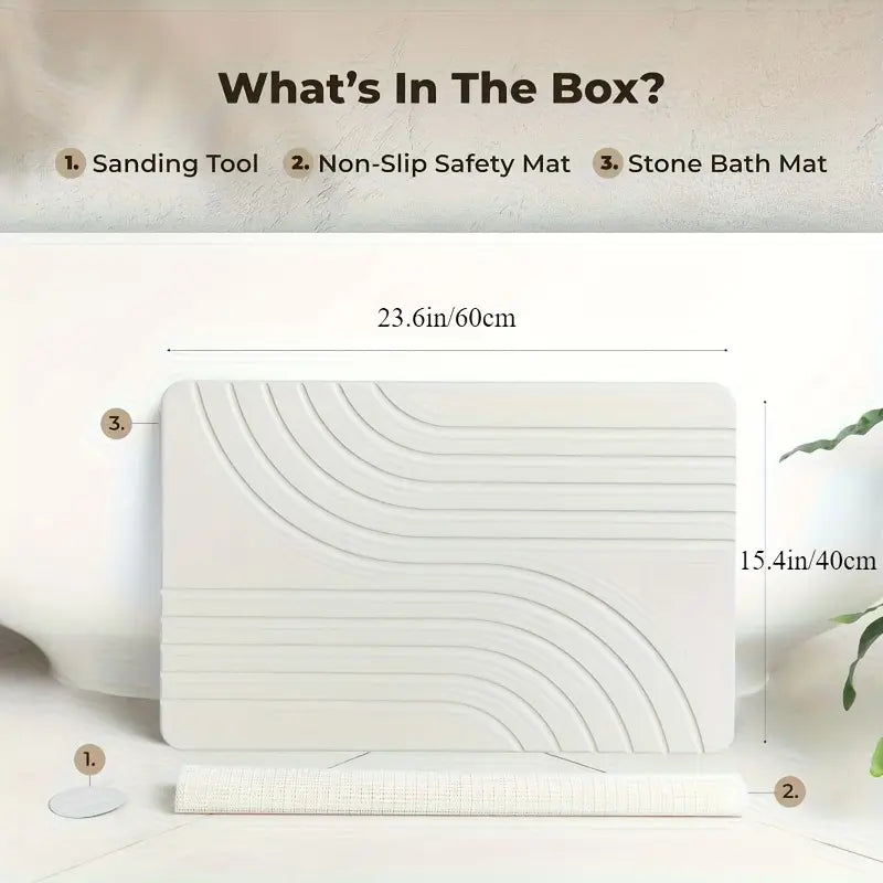 Rectangle Sandstone Diatomaceous Earth Bath Mat - Non-Slip, Quick-Drying, Absorbent, Plain Modern Aesthetic, Hand Wash Only, 23.5x15in Indoor Bathroom Accessory for Shower, House Accessories, Bath Decor