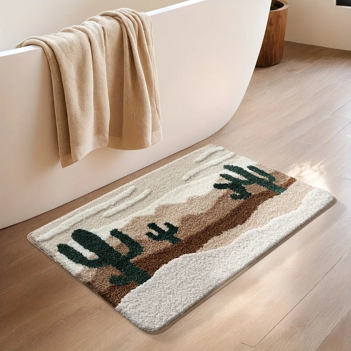 1pc Premium Rectangle Desert Pattern Bathroom Rug - Absorbent, Non-Slip, Comfortable - for Bathroom Floor, Home Decor, Christmas Gift