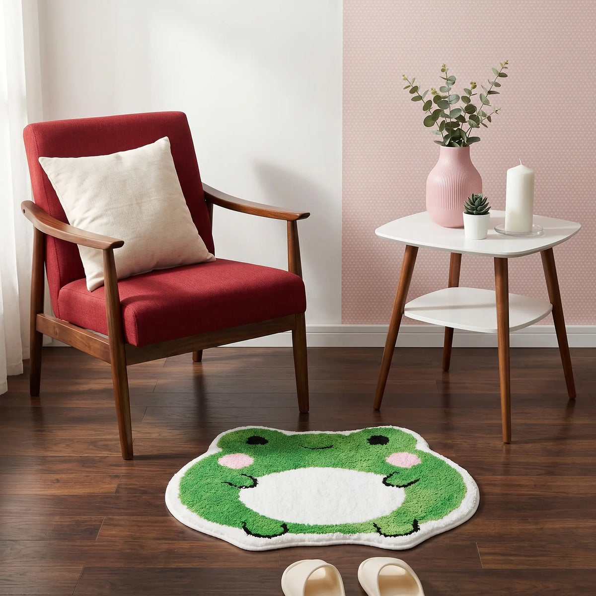 Cute Round Fluffy Frog Bath Mat - Non-Slip, Crazy Absorbent Soft Microfiber Bathroom Rug, 21.65x24.8in(55x63cm) Shaggy Green Indoor Mat, Machine Washable, Animals Themed, Gift for Frog Lovers, Modern Dorm Decor, Bagged, Sohochic