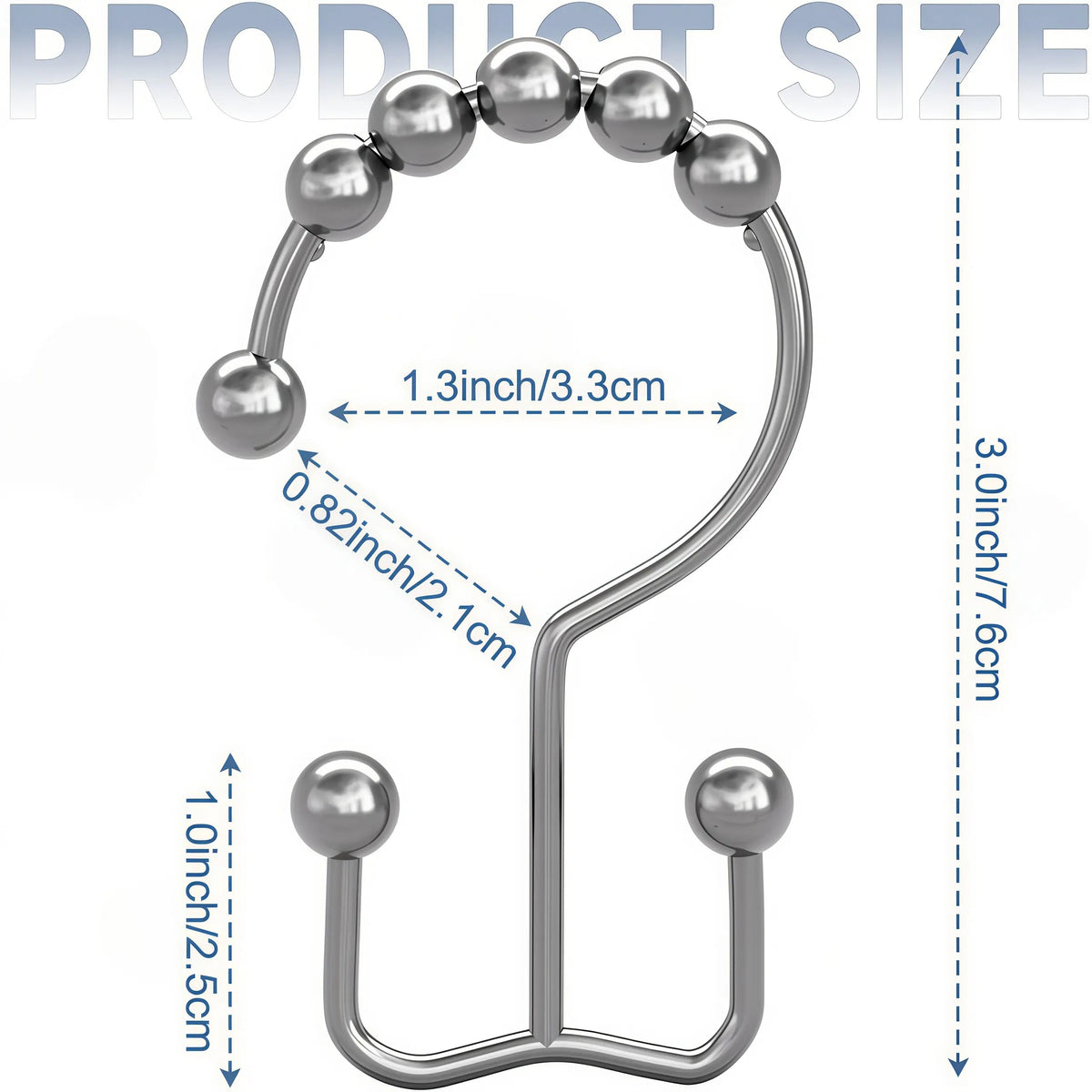 LMMAKE 12PCS Retro Look Electroplated Thick Wire 304 Stainless Steel Shower Curtain Hooks - Ball End, Double Glide Rings, Effortless Gliding, Standard Fit, Indoor/Outd, Scratch-Resistant, All Seasons, Long-Lasting Bathroom Use, Ideal for Renovations