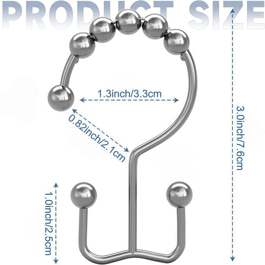LMMAKE 12PCS Retro Look Electroplated Thick Wire 304 Stainless Steel Shower Curtain Hooks - Ball End, Double Glide Rings, Effortless Gliding, Standard Fit, Indoor/Outd, Scratch-Resistant, All Seasons, Long-Lasting Bathroom Use, Ideal for Renovations