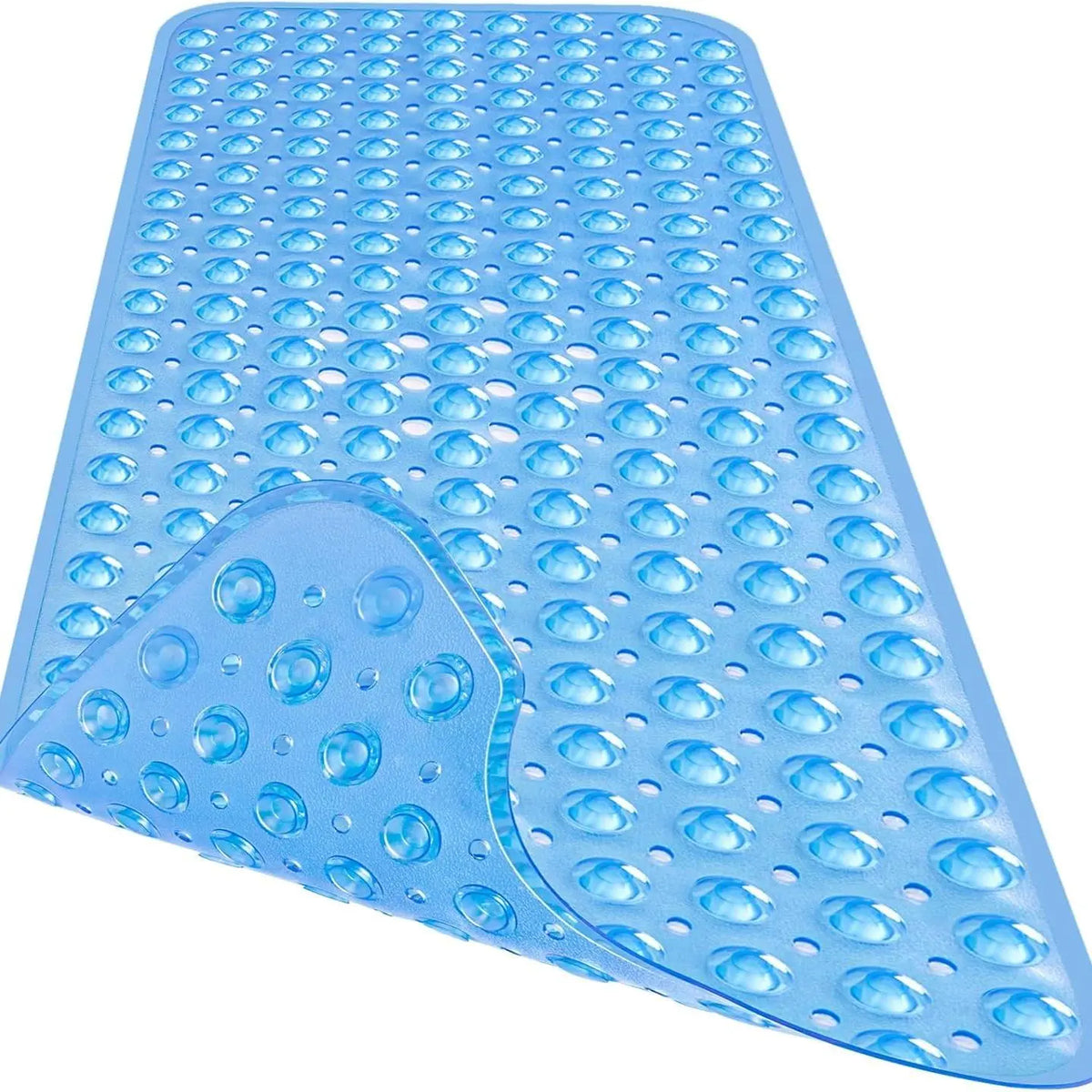 Antislip Grip PVC Bath Mat for Tub, 40x16 in Extra Long Soft Pebble Texture, Machine Washable, Fast-Drying Drainable, Strong Suction Cups, for Family, Bathroom Household Items (Blue, Clear, Light Gray, Black)