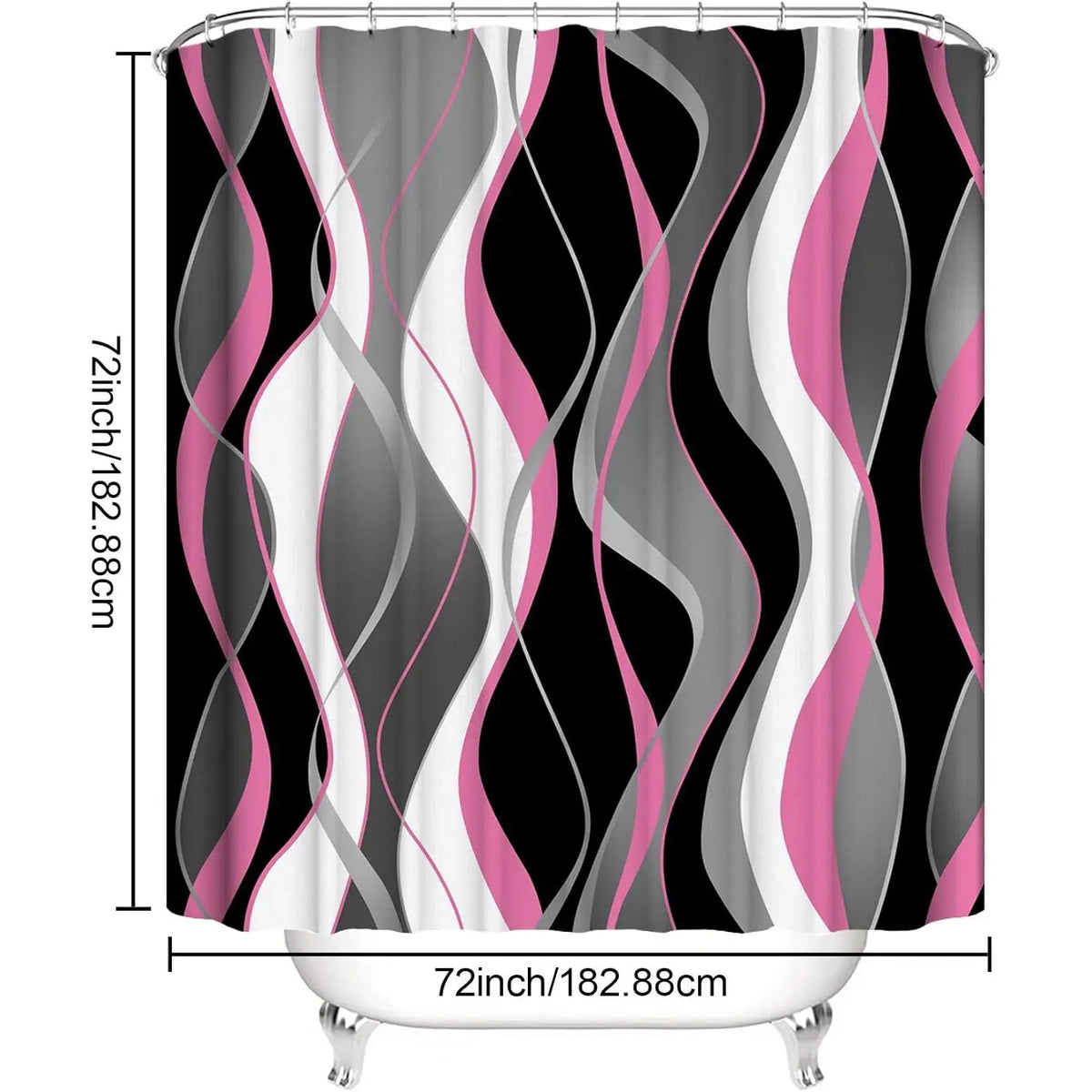 4Pcs Pink Shower Curtain Sets with Non-Slip Rugs, Toilet Lid Cover and Bath Mat, Black and Gray Bathroom Decor Set Accessories Fabric Waterproof Shower Curtains with 12 Hooks, 72 x 76 Inch