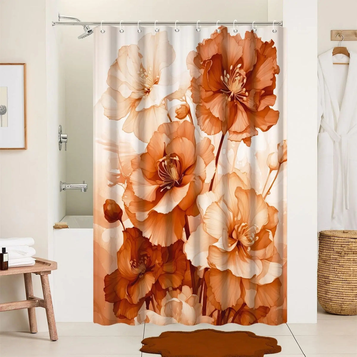 Pink Shower Curtain for Bathroom Rose Pink Floral Shower Curtain Set with Hooks Abstract Purple Pink Flowers Bathtub Decor Waterproof Fabric Curtains 72x72inches