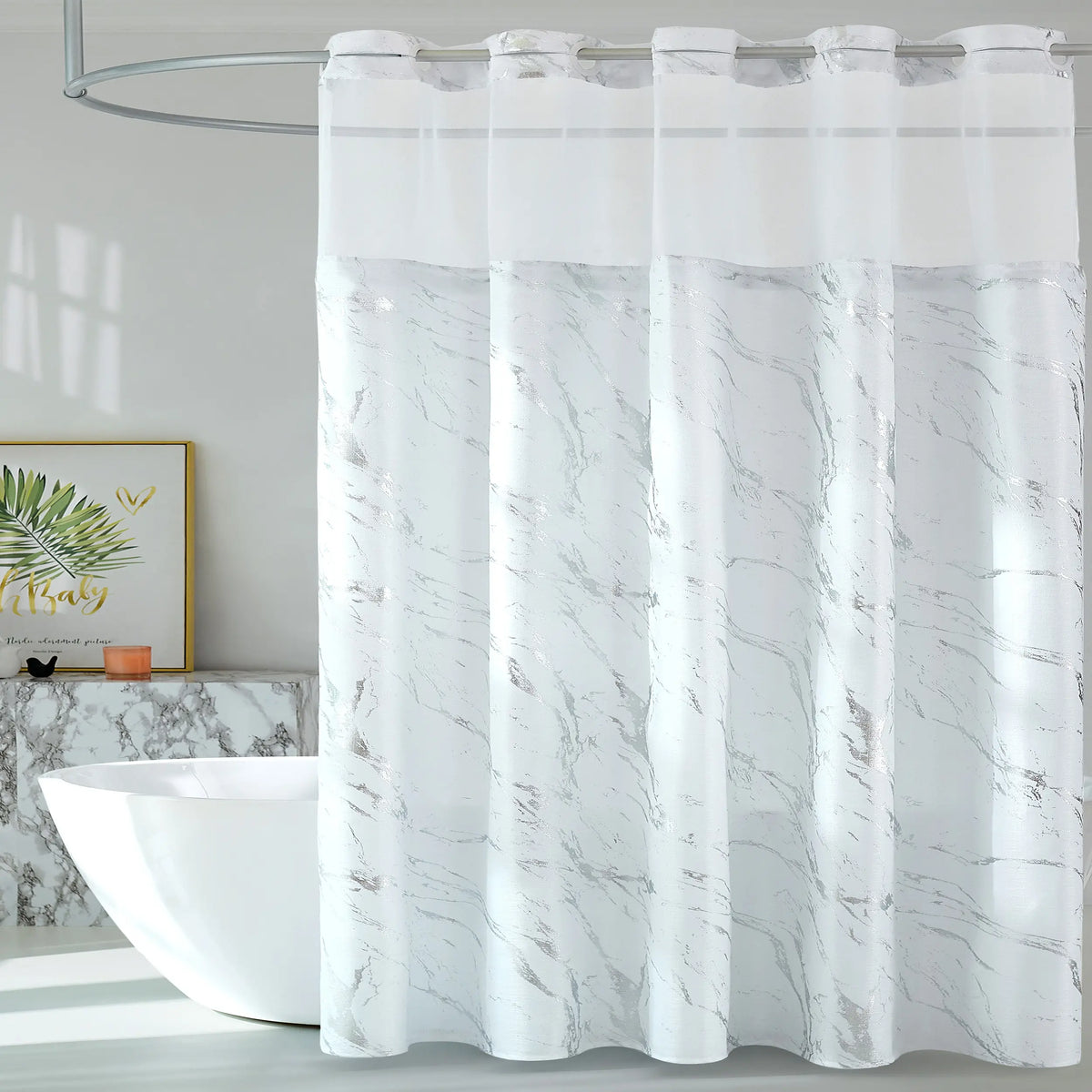 Luxury and Premium Hookless Shower Curtain with Snap-in Liner – Double Layer Spa Style Bathroom