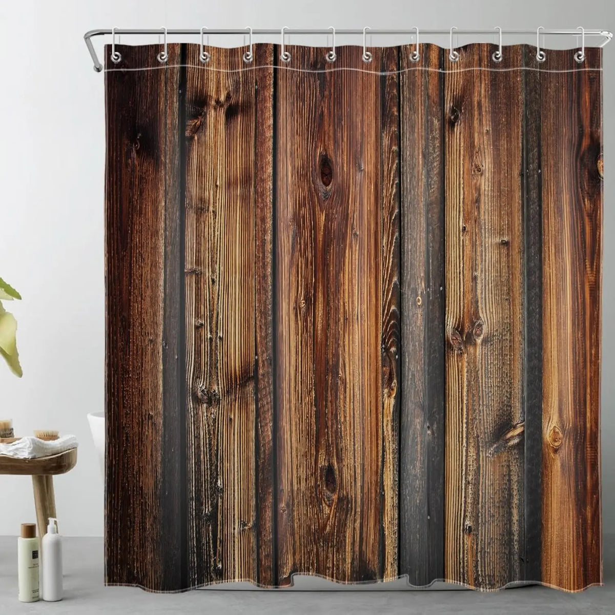 72x72 Inch Rustic Country Style Barn Door Shower Curtains Farmhouse Style Western Brown Primitive Wood Shower Curtains for Rural Life Polyester Fabric with 12 Hooks
